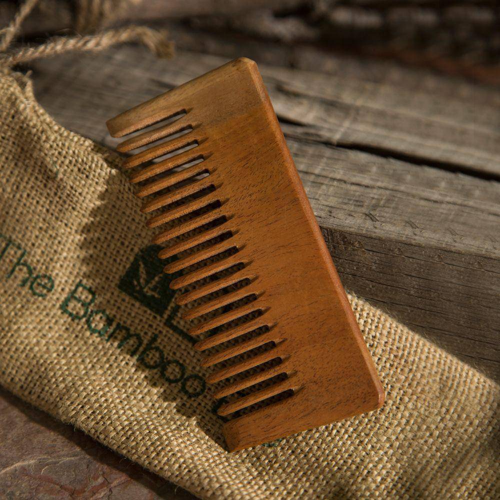 Neem Wood Comb | Detangling & Shampoo Comb | With Reusable Jute Pouch | Verified Sustainable by Brown Living™