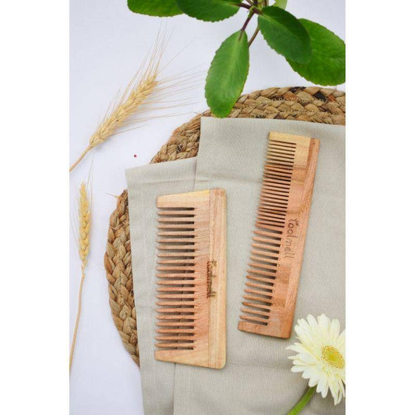 Buy Neem wood Comb Pack of 2 | 1 Detangle comb & 1 Dual Tooth | Shop Verified Sustainable Hair Comb on Brown Living™