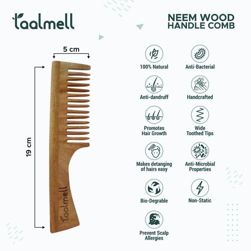 Buy Neem wood Comb Pack of 2 - Handle+ Dual Tooth Comb | Shop Verified Sustainable Hair Comb on Brown Living™