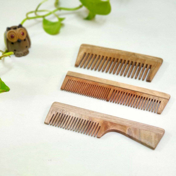 Buy Neem Wood Comb - set of 3 | Shop Verified Sustainable Hair Comb on Brown Living™
