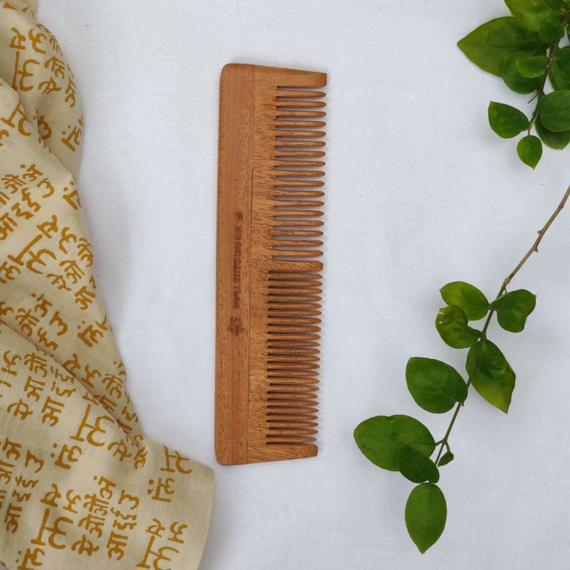 Buy Neem Wood Comb - Wide and Narrow Spaced Teeth - Detangling & Styling - Pack of 1 | Shop Verified Sustainable Hair Comb on Brown Living™
