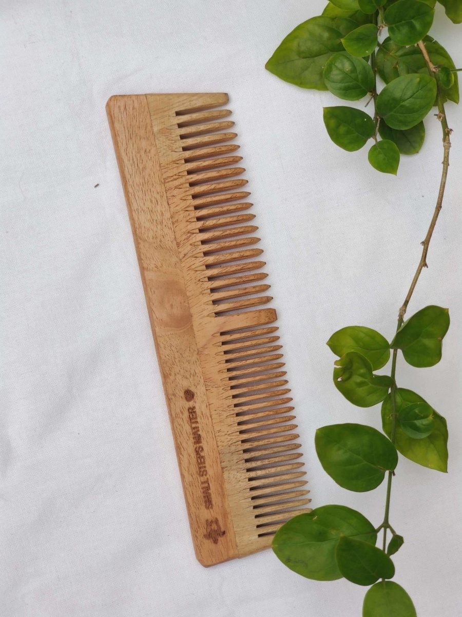 Neem Wood Comb - Wide and Narrow Spaced Teeth - Detangling & Styling - Pack of 1 | Verified Sustainable by Brown Living™