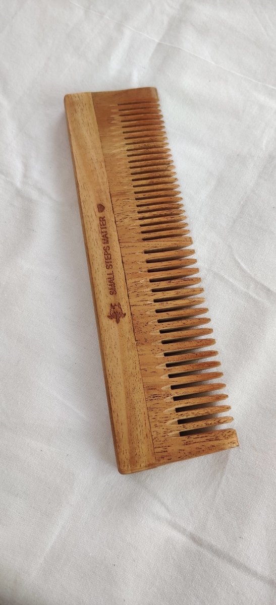 Neem Wood Comb - Wide and Narrow Spaced Teeth - Detangling & Styling - Pack of 1 | Verified Sustainable by Brown Living™