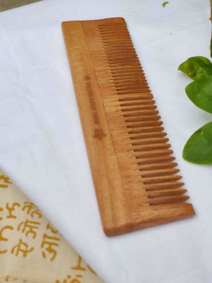 Neem Wood Comb - Wide and Narrow Spaced Teeth - Detangling & Styling - Pack of 1 | Verified Sustainable by Brown Living™