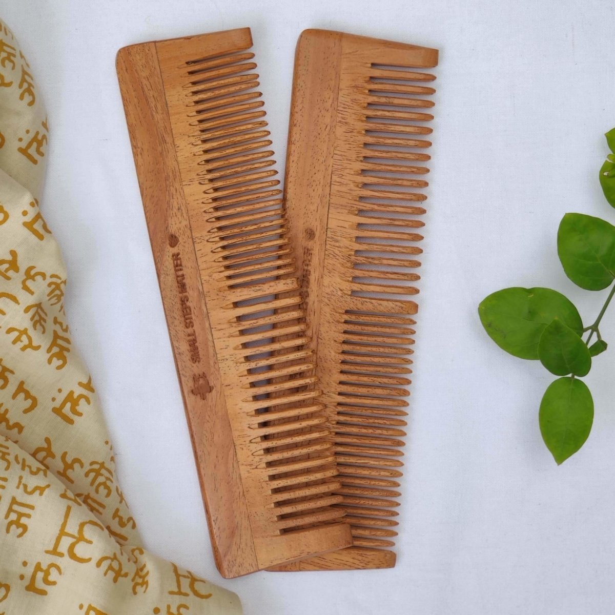 Neem Wood Comb - Wide and Narrow Spaced Teeth - Detangling & Styling - Pack of 2 | Verified Sustainable by Brown Living™