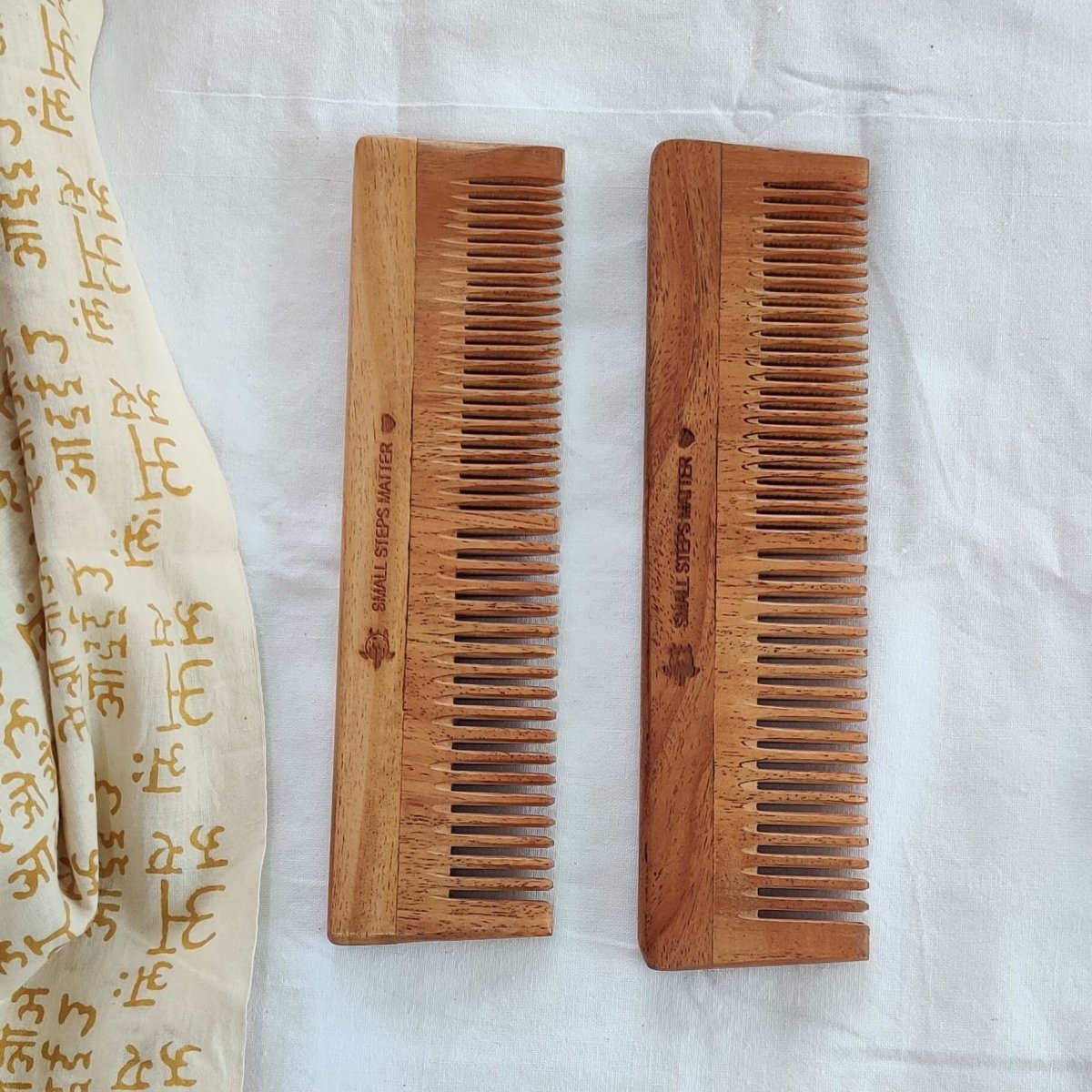 Neem Wood Comb - Wide and Narrow Spaced Teeth - Detangling & Styling - Pack of 2 | Verified Sustainable by Brown Living™