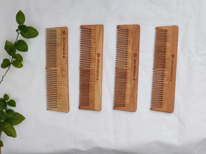 Neem Wood Comb - Wide and Narrow Spaced Teeth - Detangling & Styling - Pack of 4 | Verified Sustainable by Brown Living™