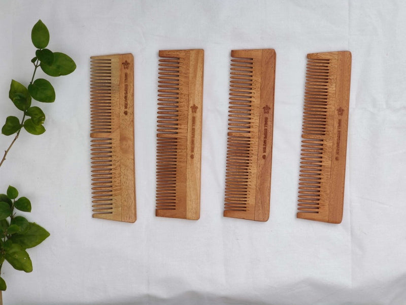 Buy Neem Wood Comb - Wide and Narrow Spaced Teeth - Detangling & Styling - Pack of 4 | Shop Verified Sustainable Hair Comb on Brown Living™