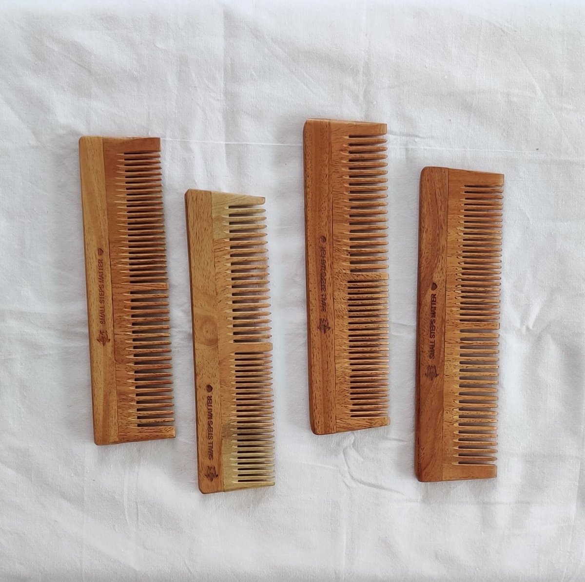 Neem Wood Comb - Wide and Narrow Spaced Teeth - Detangling & Styling - Pack of 4 | Verified Sustainable by Brown Living™