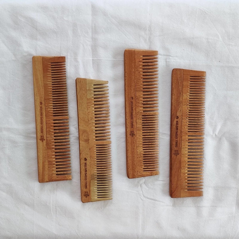 Buy Neem Wood Comb - Wide and Narrow Spaced Teeth - Detangling & Styling - Pack of 4 | Shop Verified Sustainable Hair Comb on Brown Living™