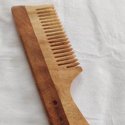 Neem Wood Comb - Wide Teeth with Handle - Detangling & Styling - Pack of 1 | Verified Sustainable by Brown Living™