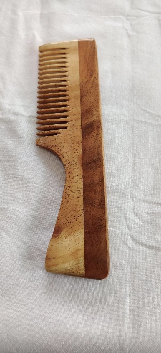 Neem Wood Comb - Wide Teeth with Handle - Detangling & Styling - Pack of 1 | Verified Sustainable by Brown Living™