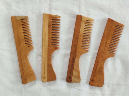 Neem Wood Comb - Wide Teeth with Handle - Detangling & Styling - Pack of 4 | Verified Sustainable by Brown Living™