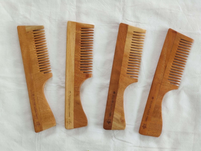 Buy Neem Wood Comb - Wide Teeth with Handle - Detangling & Styling - Pack of 4 | Shop Verified Sustainable Products on Brown Living