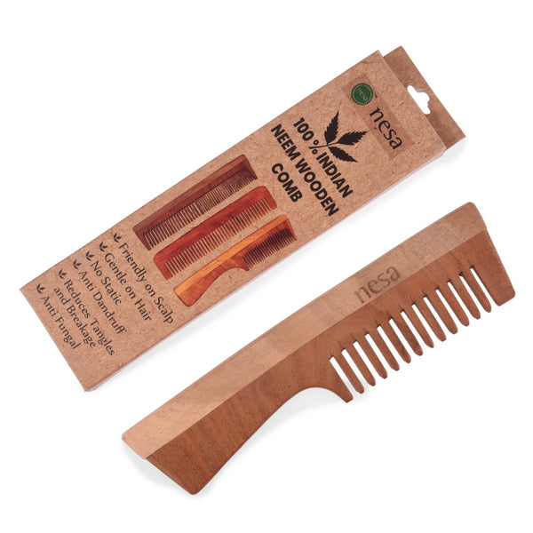 Buy Neem Wood Comb | Wide tooth with handle | Controls hair fall, dandruff | For healthy & beautiful hair | Shop Verified Sustainable Hair Comb on Brown Living™