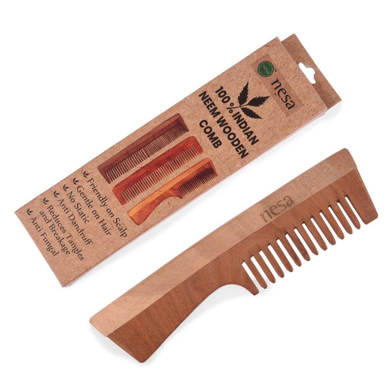 Buy Neem Wood Comb | Wide tooth with handle | Controls hair fall, dandruff | For healthy & beautiful hair | Shop Verified Sustainable Products on Brown Living