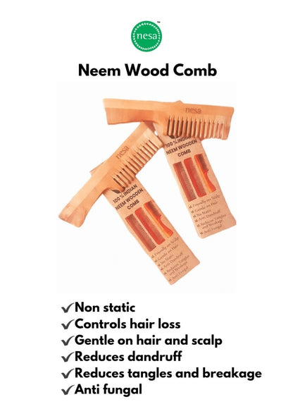 Neem Wood Comb | Wide tooth with handle | Controls hair fall, dandruff | For healthy & beautiful hair | Verified Sustainable by Brown Living™