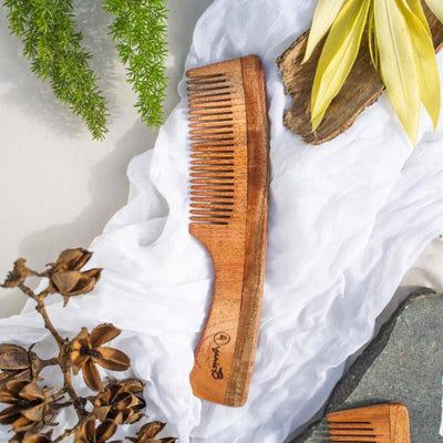 Neem Wood Comb with Handle – Hair Comb on Brown Living™. SKU: 192 - 06574 - neem - wood - comb - with - handle. Img 1.