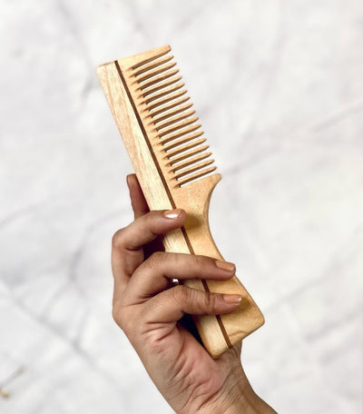 Neem Wood Comb with Handle – Hair Comb on Brown Living™. SKU: EM - BL - 00011. Img 2.