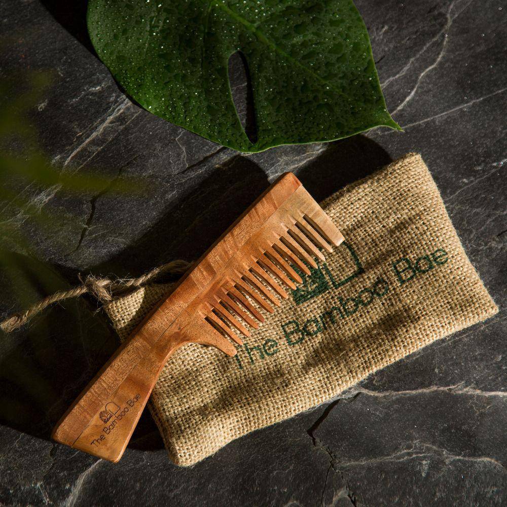 Neem Wood Comb with Handle | Promotes Hair Growth | Handmade | Verified Sustainable by Brown Living™