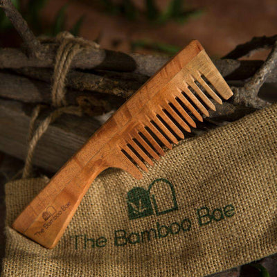 Neem Wood Comb with Handle | Promotes Hair Growth | Handmade – Hair Comb on Brown Living™. SKU: TBB - 51. Img 1.