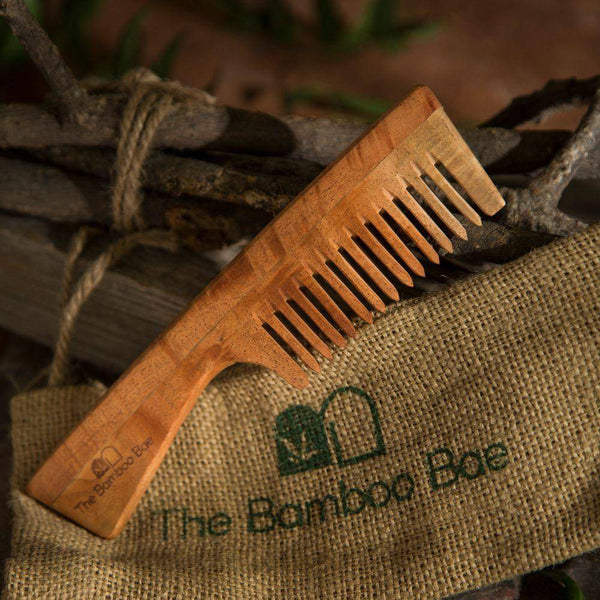 Buy Neem Wood Comb with Handle | Promotes Hair Growth | Handmade | Shop Verified Sustainable Hair Comb on Brown Living™
