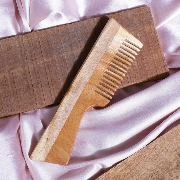Buy Neem Wood Comb with Handle | Wooden Comb | Fine Tooth | Shop Verified Sustainable Hair Comb on Brown Living™