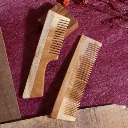 Neem Wood Combs COMBO | Wooden Comb | Fine | Dual Combo | Verified Sustainable by Brown Living™