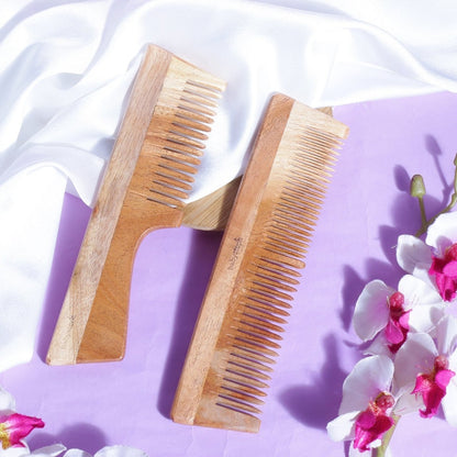 Neem Wood Combs COMBO | Wooden Comb | Fine | Dual Combo | Verified Sustainable by Brown Living™