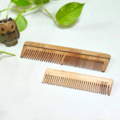 Neem Wood Combs - Dual teeth comb and pocket comb - set of 2 – Hair Comb by GreenFootPrint available on Brown Living™. . SKU: NC09. Img 1.