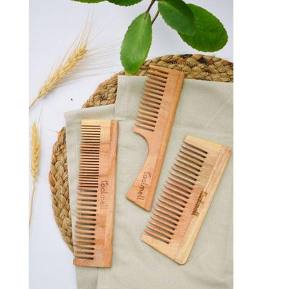 Neem wood Combs Pack | Dual tooth comb, Handle comb, Detangle comb | All about Hair Care | 3 in one | Verified Sustainable by Brown Living™