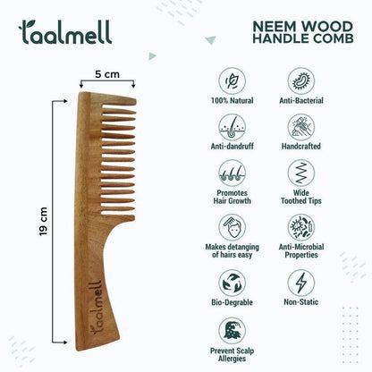 Neem wood Combs Pack | Dual tooth comb, Handle comb, Detangle comb | All about Hair Care | 3 in one | Verified Sustainable by Brown Living™