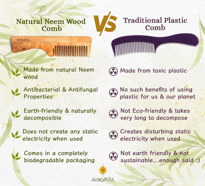 Neem Wood Comb with Anti - fungal & Anti - bacterial Properties for Healthy Hair and Scalp | Verified Sustainable by Brown Living™