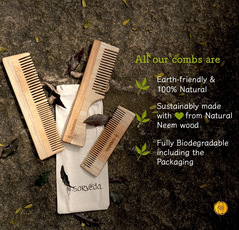 Neem Wood Comb with Anti - fungal & Anti - bacterial Properties for Healthy Hair and Scalp | Verified Sustainable by Brown Living™