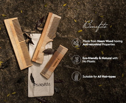 Neem Wood Comb with Anti - fungal & Anti - bacterial Properties for Healthy Hair and Scalp | Verified Sustainable by Brown Living™