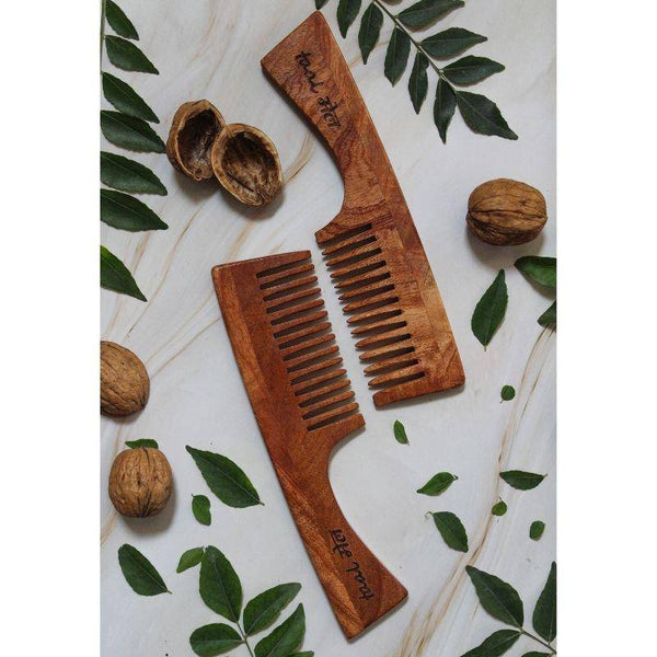 Buy Neem wood Handle Comb | Wide Toothed Tips | With Anti-Fungal Properties | Pack of 2 | Shop Verified Sustainable Hair Comb on Brown Living™