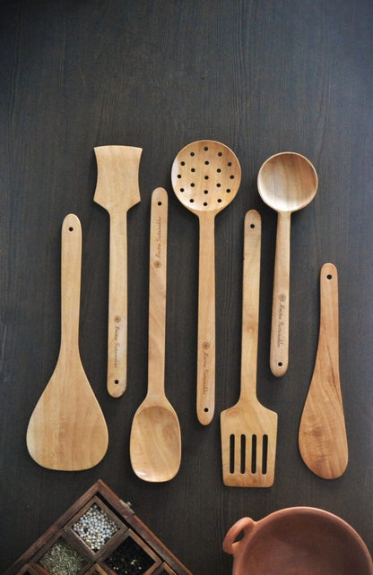 Neem Wood Kitchen Ladle Set (Set of 7) | Verified Sustainable by Brown Living™