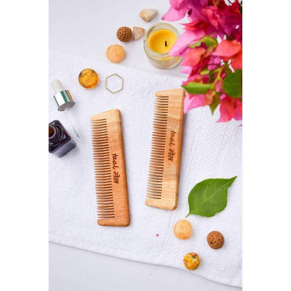 Buy Neem wood Pocket Comb Pack of 2 | Narrow Toothed tips | Shop Verified Sustainable Hair Comb on Brown Living™