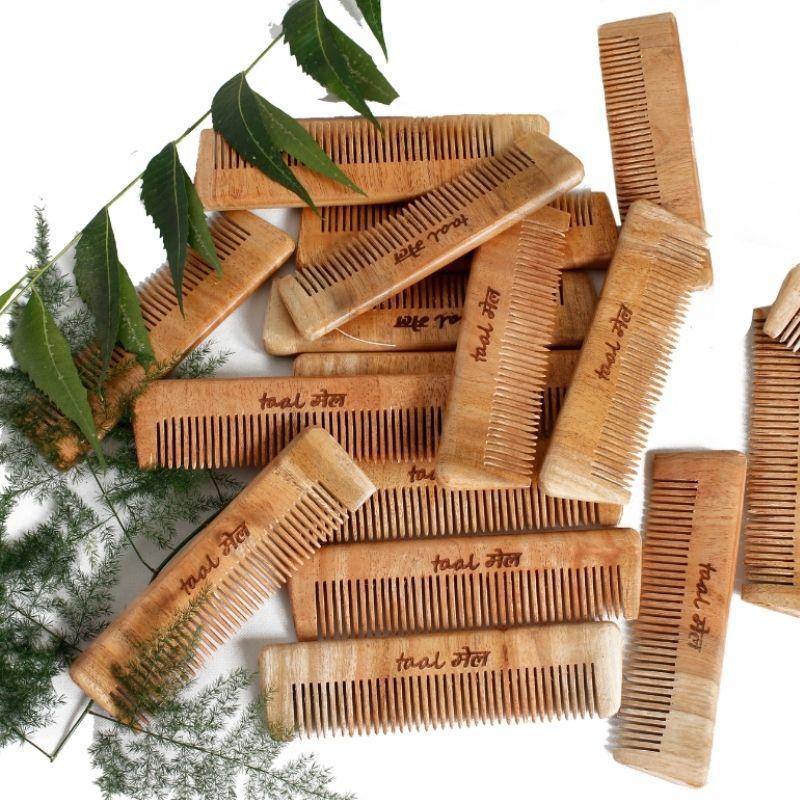 Neem wood Pocket Comb Pack of 2 | Narrow Toothed tips | Verified Sustainable by Brown Living™