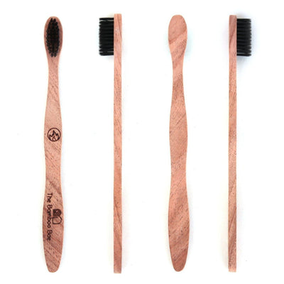 Neem Wood Toothbrush | Curve Handmade Handle | Charcoal Infused Bristles Antibacterial Properties – Tooth Brush on Brown Living™. SKU: TBB - 53. Img 1.