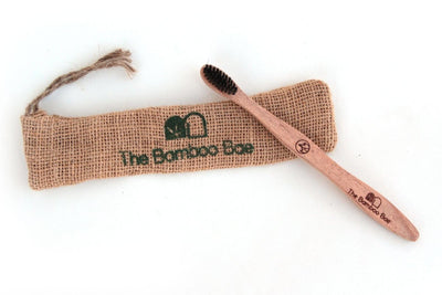 Neem Wood Toothbrush | Curve Handmade Handle | Charcoal Infused Bristles Antibacterial Properties – Tooth Brush on Brown Living™. SKU: TBB - 53. Img 3.