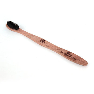 Neem Wood Toothbrush | Curve Handmade Handle | Charcoal Infused Bristles Antibacterial Properties – Tooth Brush on Brown Living™. SKU: TBB - 53. Img 4.