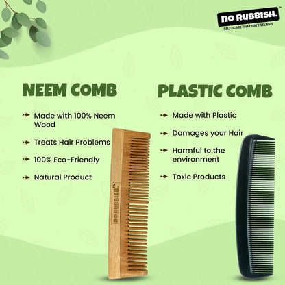 Fine Tail Neem Wood Comb (Pack of 1) | Infused with Neem and Tulsi | Verified Sustainable by Brown Living™