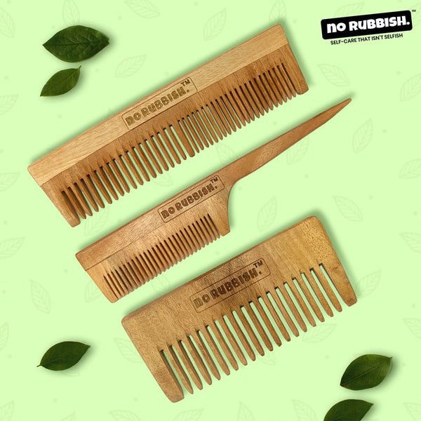 Buy Neem Wooden Comb (Pack of 3) | for Dandruff Free | Infused with Neem and Tulsi | Shop Verified Sustainable Hair Comb on Brown Living™