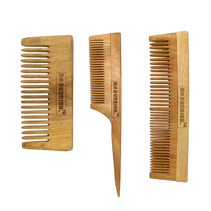 Neem Wooden Comb (Pack of 3) | Infused with Neem and Tulsi | Verified Sustainable by Brown Living™