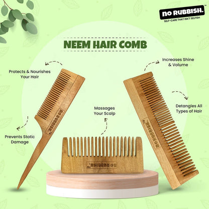 Neem Wooden Comb (Pack of 3) | Infused with Neem and Tulsi | Verified Sustainable by Brown Living™