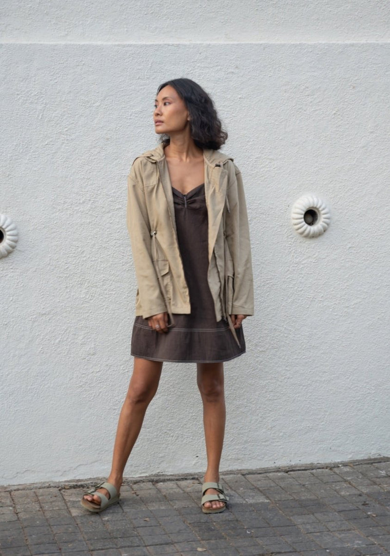 Buy Nelson Utility Jacket | Khaki | Deep Brown | Khaki Printed | Shop Verified Sustainable Products on Brown Living