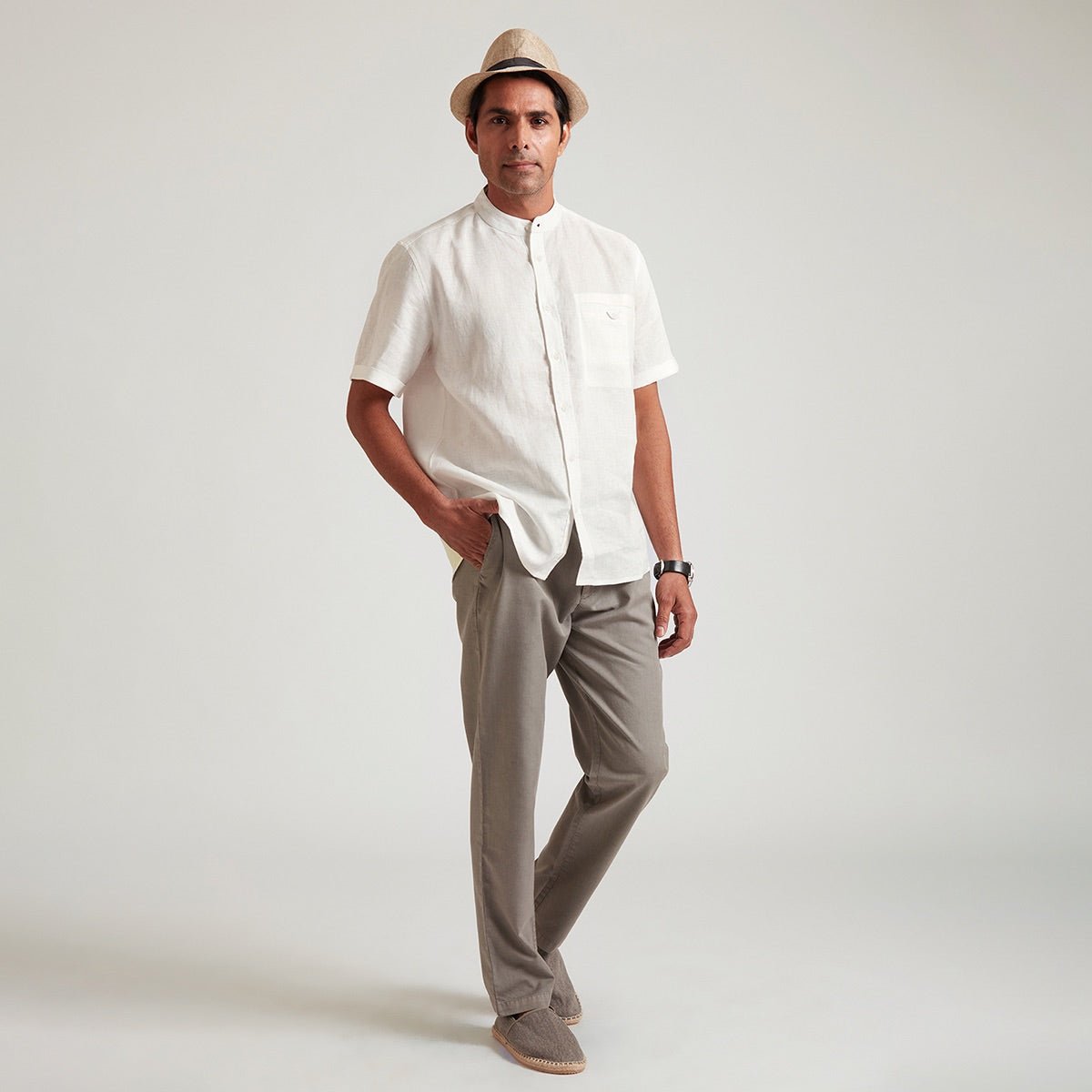 Neo Organic Linen Round Colar Button Down Shirt | Verified Sustainable by Brown Living™