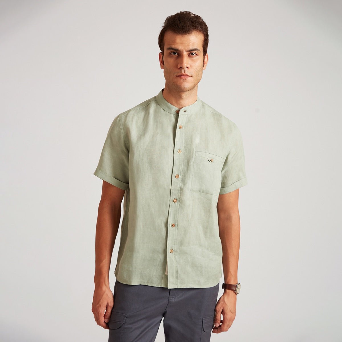 Neo Organic Linen Round Colar Button Down Shirt | Verified Sustainable by Brown Living™