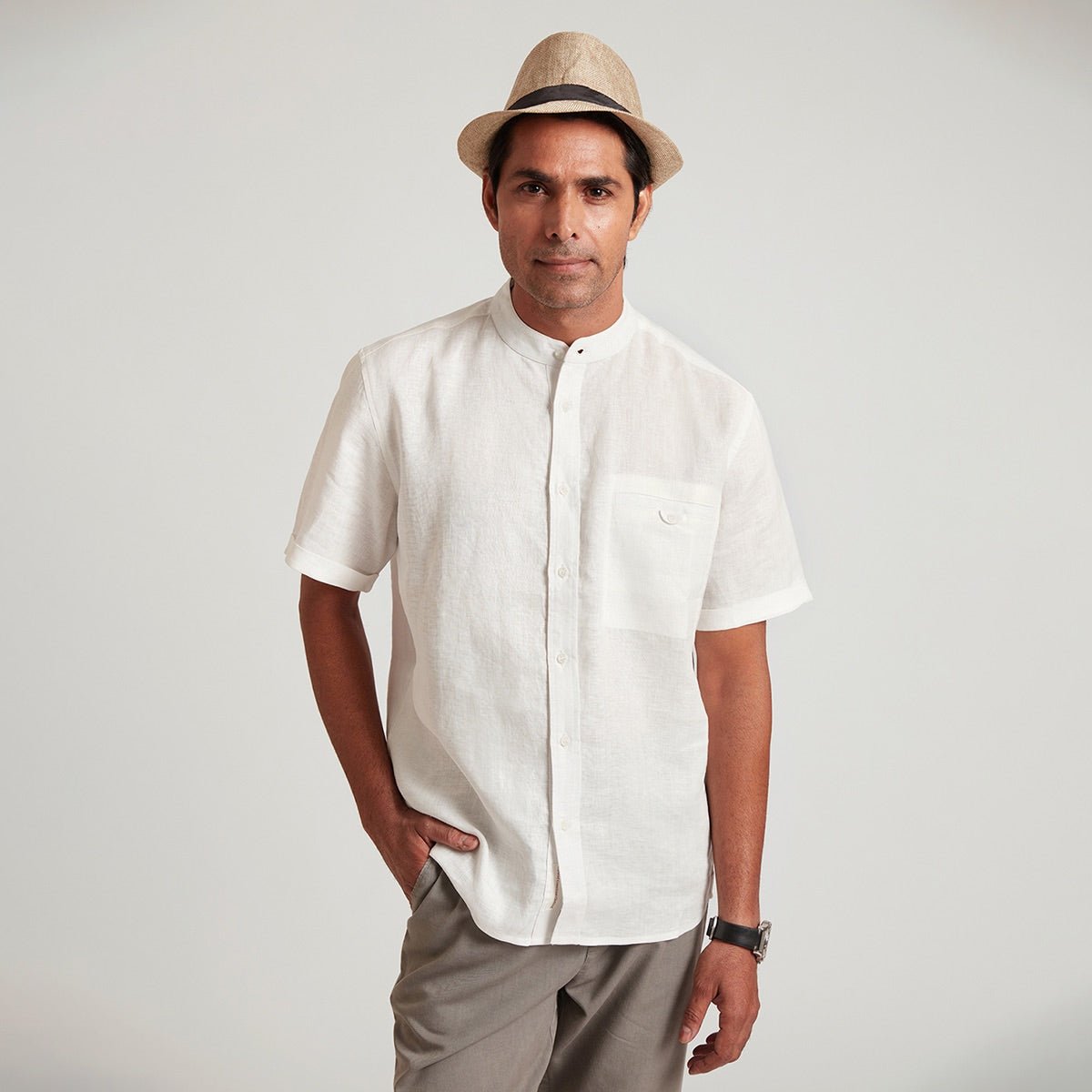 Neo Organic Linen Round Colar Button Down Shirt | Verified Sustainable by Brown Living™